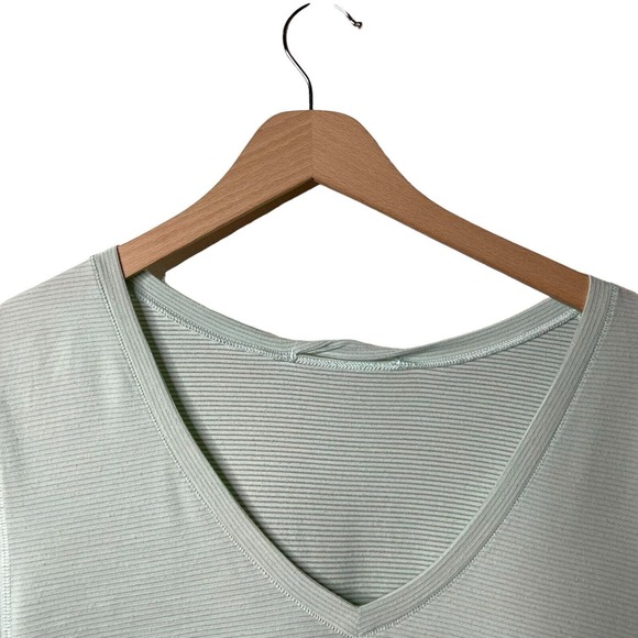 Lululemon Light Aqua Blue Wee Stripe V-Neck Athletic Short Sleeve T-Shirt 6 - Picture 3 of 7